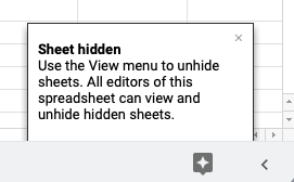 Hidden sheet message in Google Sheets
