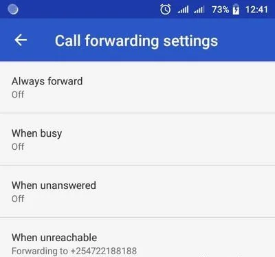 Call forwarding settings in Android