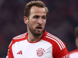 Harry Kane playing football for Bayern Munich