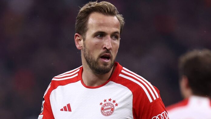 Harry Kane playing football for Bayern Munich