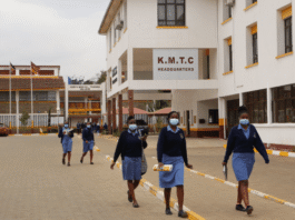 Students passing by a Kenya Medical Training College (KMTC) campus. Photo/KMTC