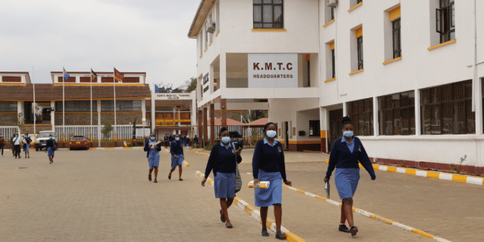 Students passing by a Kenya Medical Training College (KMTC) campus. Photo/KMTC