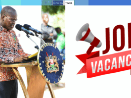 A Collage Of Turkana County Governor, Jeremiah Ekamais Lomorukai Napotikan (Left) And Job Vacancy Sign (Right).