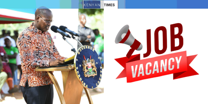 A Collage Of Turkana County Governor, Jeremiah Ekamais Lomorukai Napotikan (Left) And Job Vacancy Sign (Right).