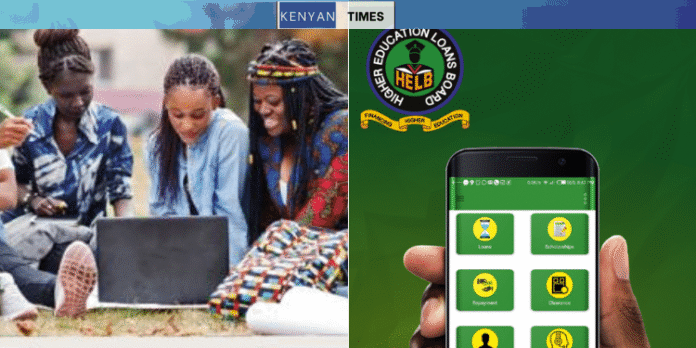 Photo Collage Of An Illustration Of Students And The Helb Portal On Phone. Photo/Helb